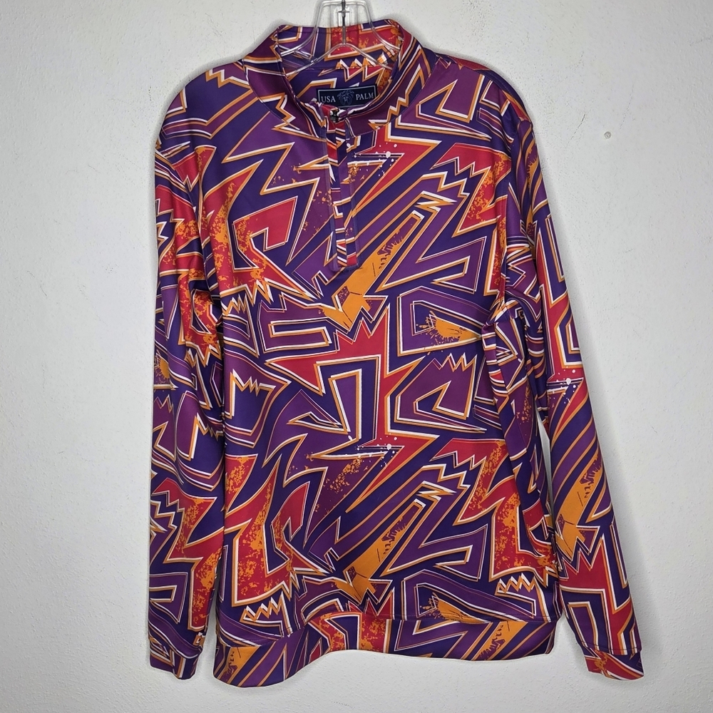 USA Palm Infinity 1/4 Zip Activewear Men L Multicolor Abstract Preppy Limited Ed